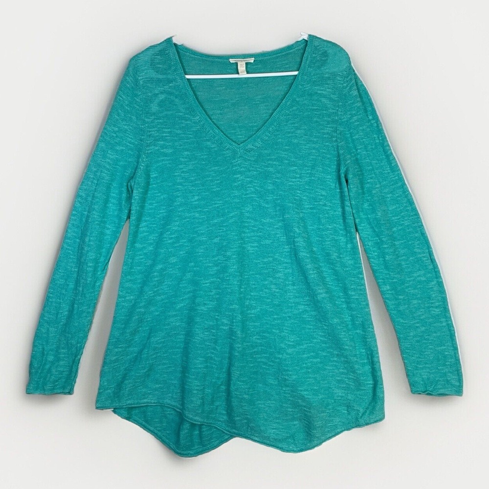 Eileen Fisher Organic Linen Cotton Links Pullover Asymmetrical Hem Medium Teal